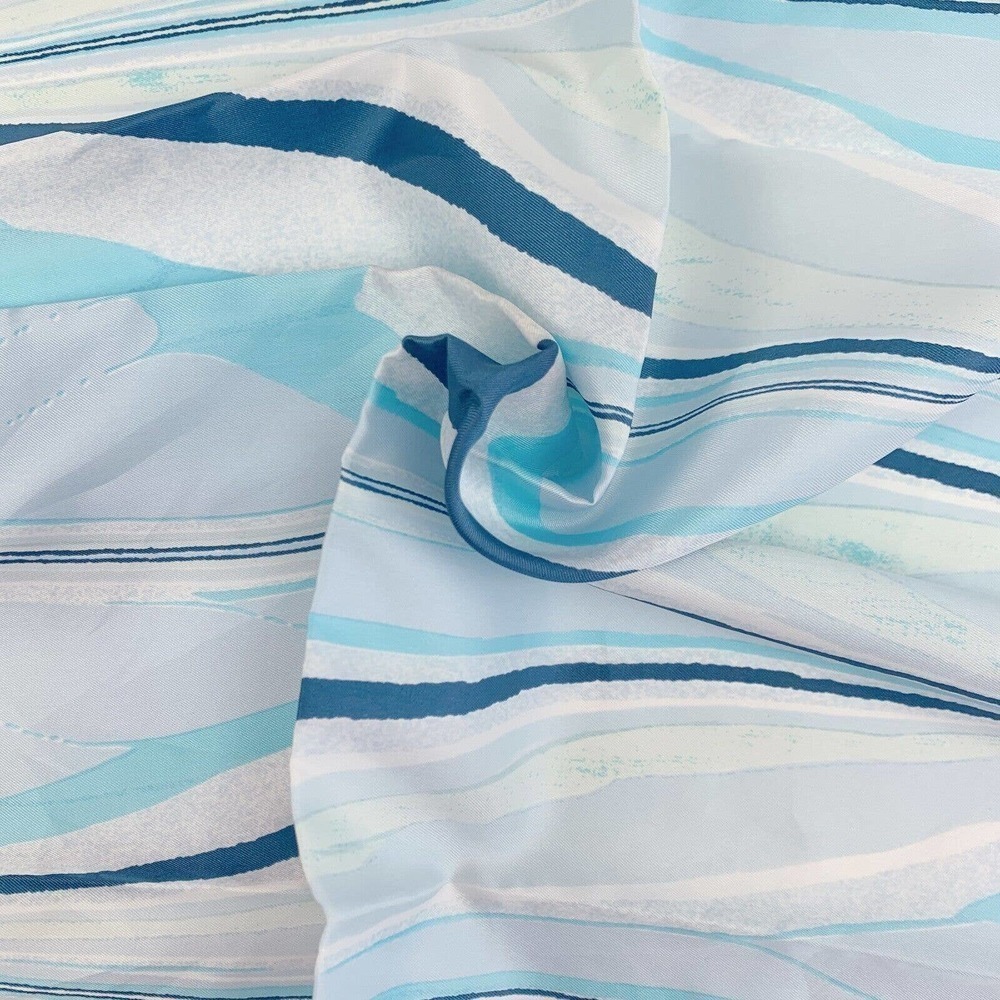 Vintage 70s Polyester Blue White Mod Square Scarf 21" x 21" - Picture 4 of 5